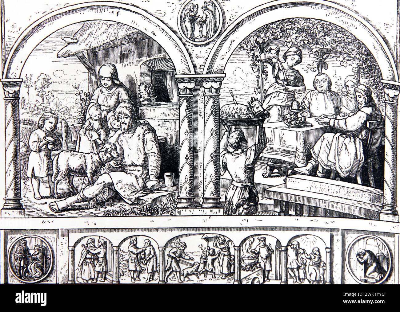 Illustration von Nathan Gleichnis von zwei Männern eine reiche Geschichte erzählt, um David den Irrtum seiner Wege aus der Antike des 19. Jahrhunderts illustrierte Familie zu zeigen Stockfoto