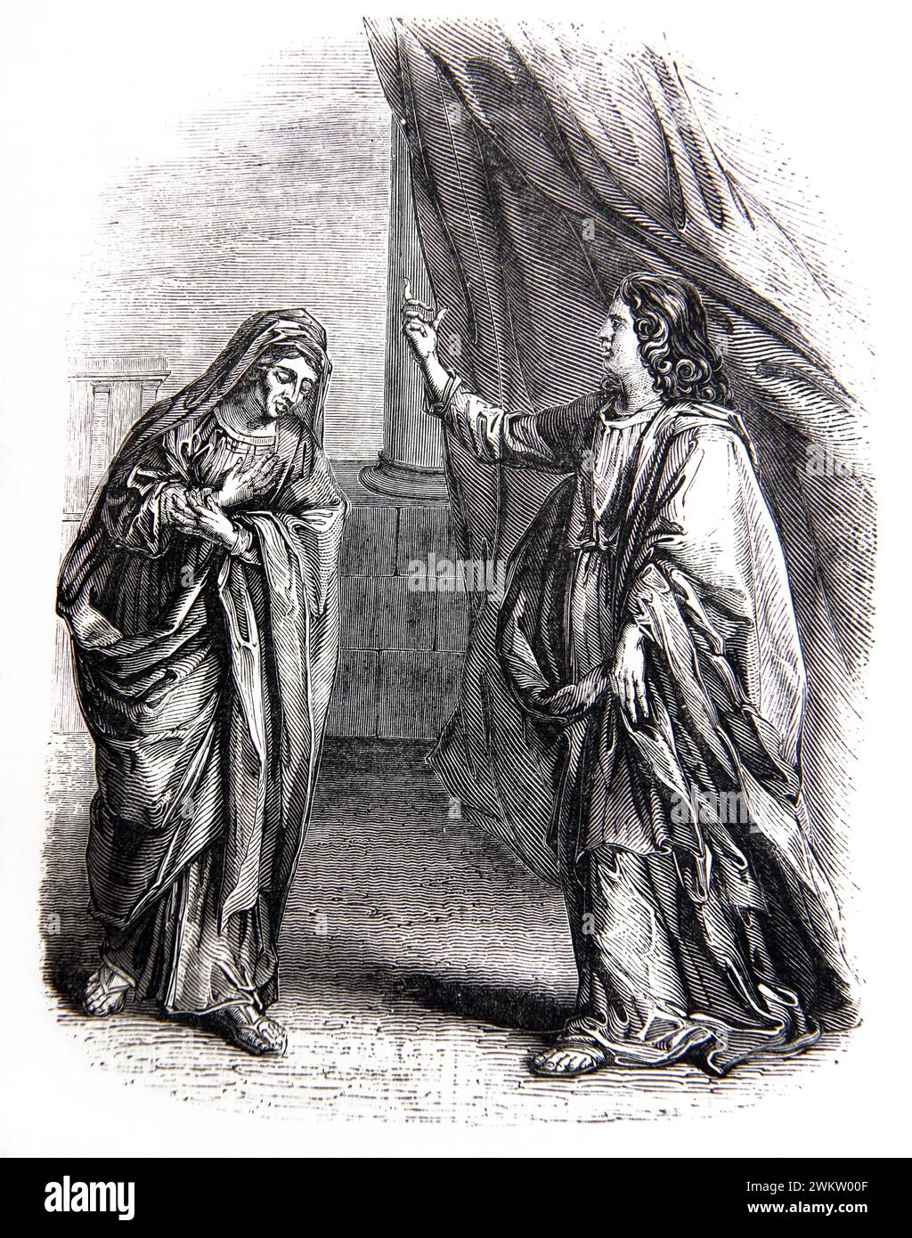 Abbildung von Salomo und Bathseba: Bathseba (Frau des Königs david, Mutter des Königs Salomo) bittet König Salomo, Abishag den Schunammit zu lassen Stockfoto