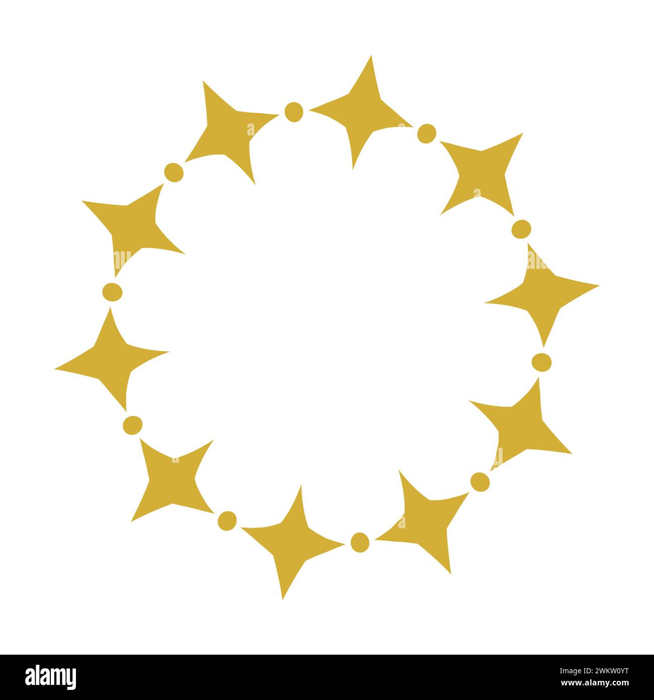 Goldener, Runder Rahmen Mit Vier-Punkt-Sternen- Und Punktmuster Stock Vektor