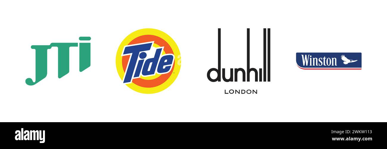 JTI, Dunhill London, Winston, Tide, beliebte Logo-Kollektion. Stock Vektor