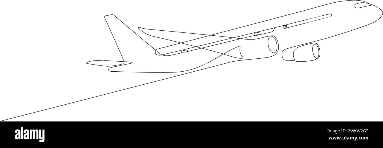 Flugzeug Take off Line Art kontinuierliche Linie Zeichnung Vektor Illustration Stock Vektor