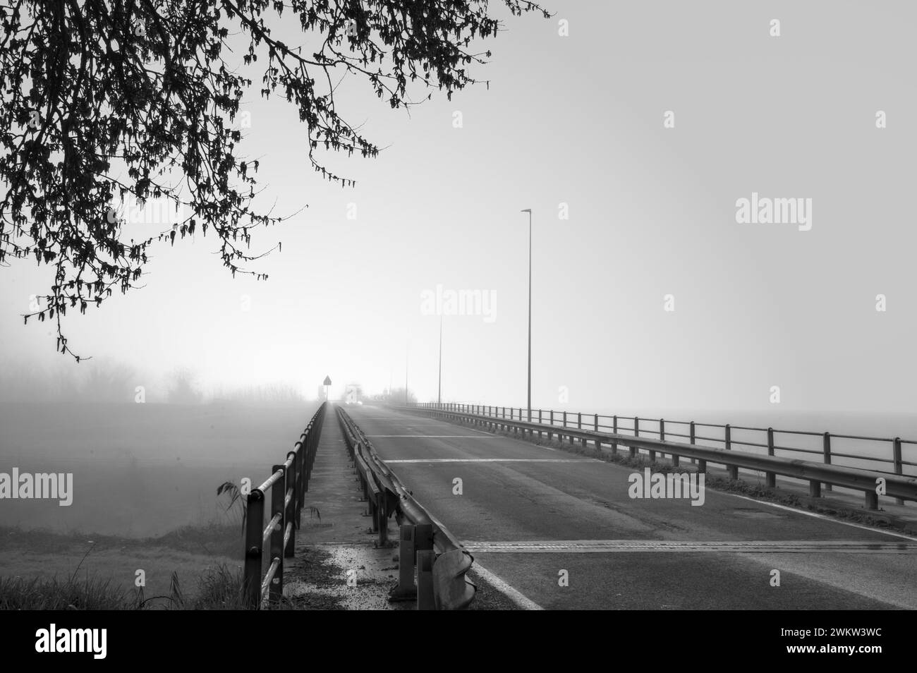 Schwarzweißbild dominiert von Nebel Stockfoto