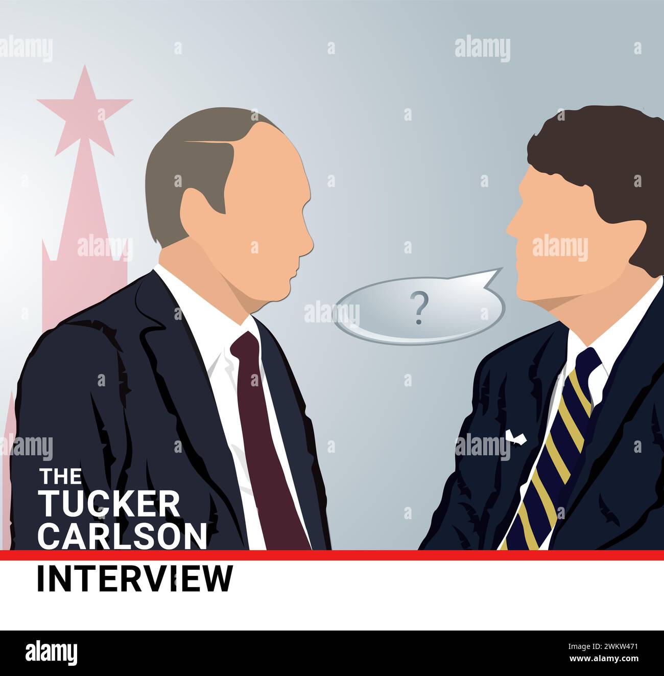 Februar 2024. Der amerikanische Journalist Tucker Carlson interviewte den russischen Präsidenten Wladimir Putin Stockfoto