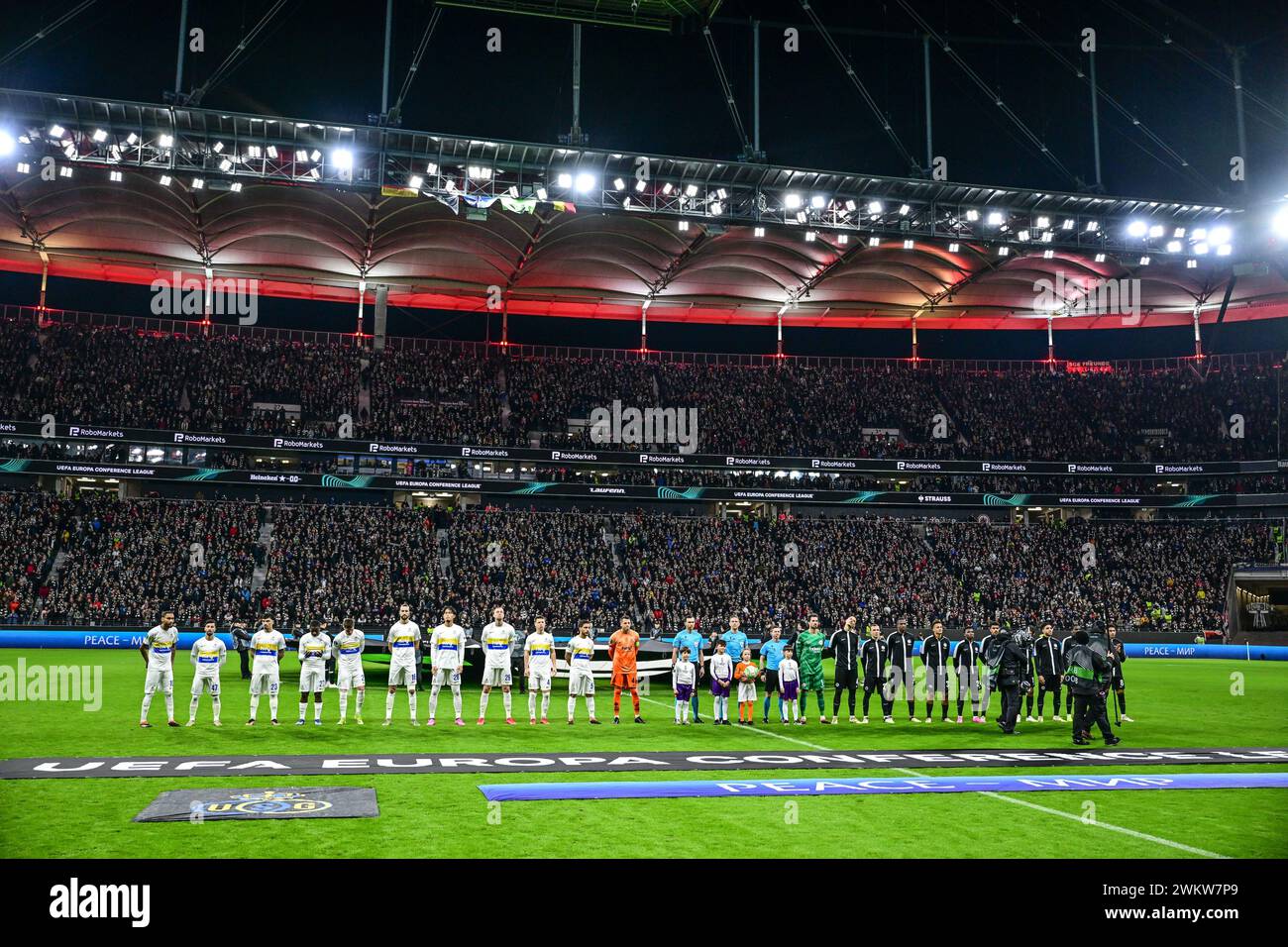 Frankfurt Am Main, Deutschland. Februar 2024. Die Abbildung zeigt ein Fußballspiel zwischen der Eintracht Frankfurt und den Belgiern Royale Union Saint Gilloise am Donnerstag, den 22. Februar 2024, in Frankfurt am Main, die Rückspielphase der UEFA Conference League. Das erste Leg endete mit einem Unentschieden von 2-2. BELGA FOTO LAURIE DIEFFEMBACQ Credit: Belga News Agency/Alamy Live News Stockfoto