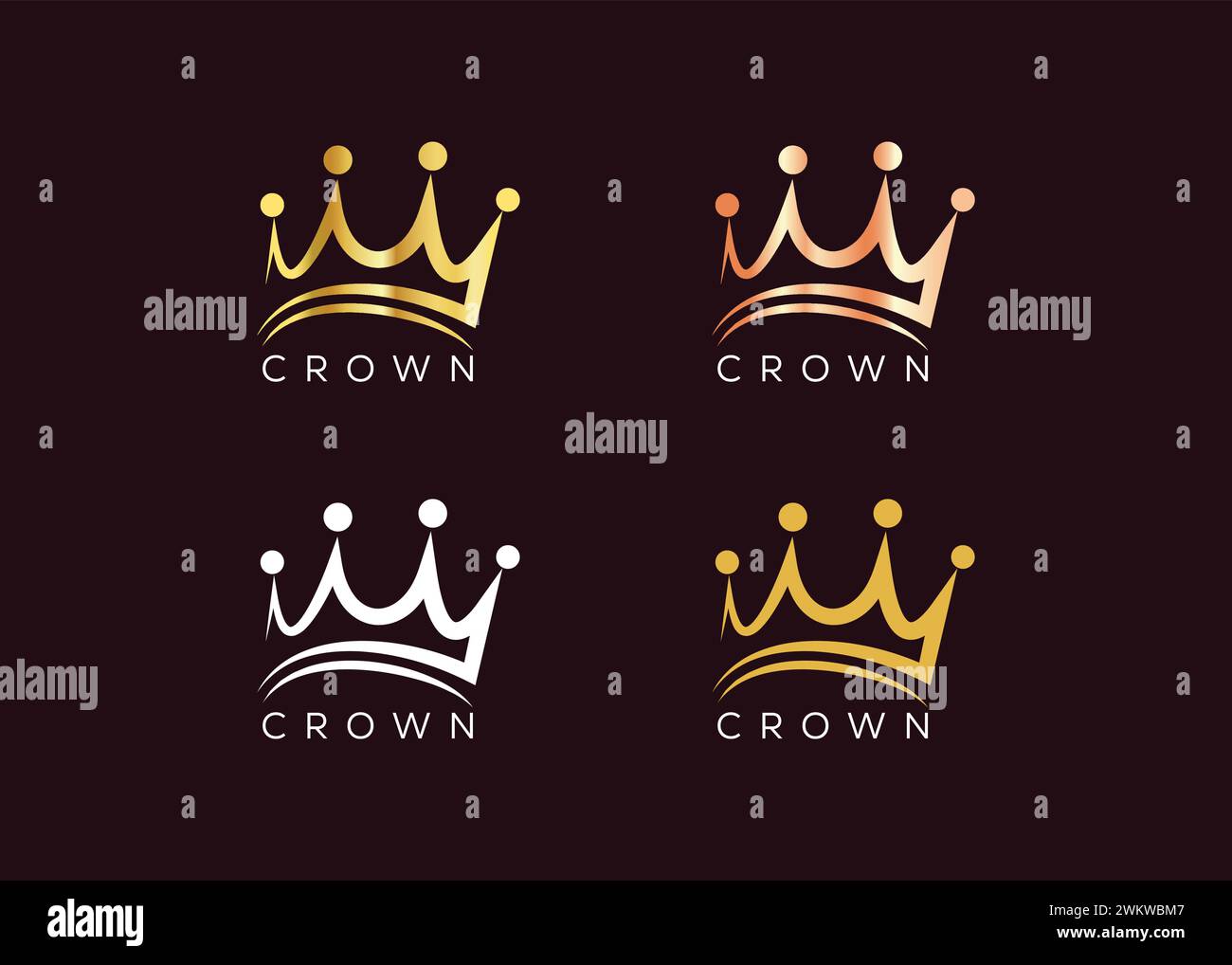 Minimalistisches Gold Crown Logo Design Vektorvorlage. Luxuriöses Kings-Logo Stock Vektor