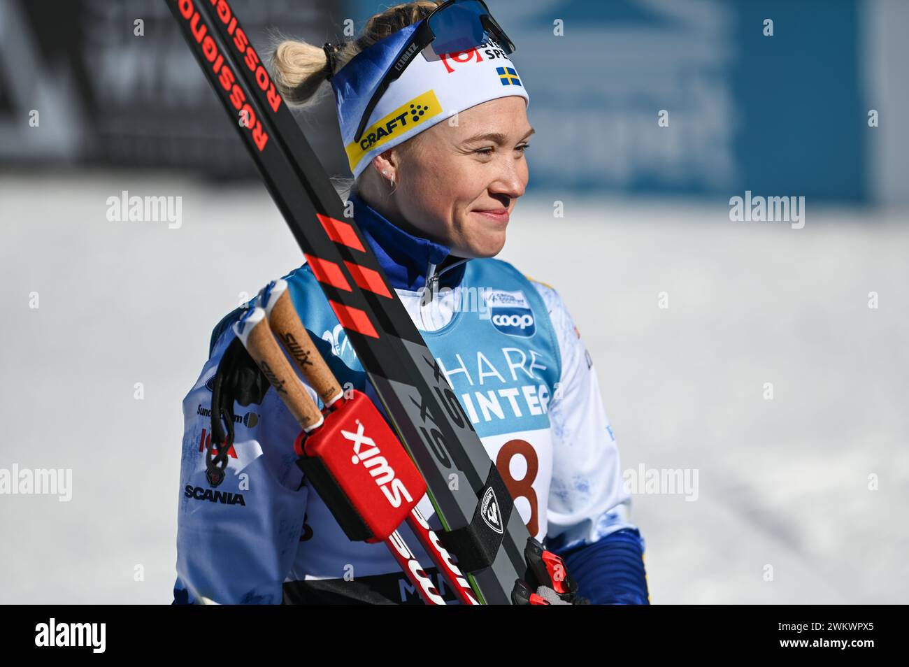 Jonna Sundling aus Schweden, nachdem er das 10-km-Skirennen der FIS-Weltmeisterschaft (Loppet Cup) der Frauen im Theodore Wirth Regional Park in Minneapo gewonnen hatte Stockfoto