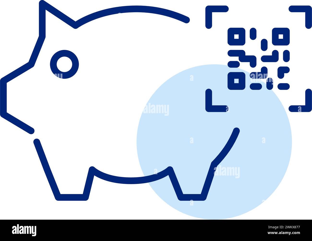 Schweinebank mit qr-Code. Einfacher Zugang zu Sparkosten. Pixelperfekter, bearbeitbarer Kontur Stock Vektor
