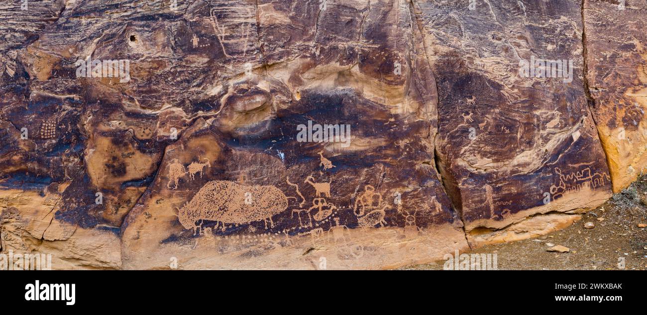 Höhlenmalereien im Big Buffalo Panel, Nine Mile Canyon, Utah, USA Stockfoto