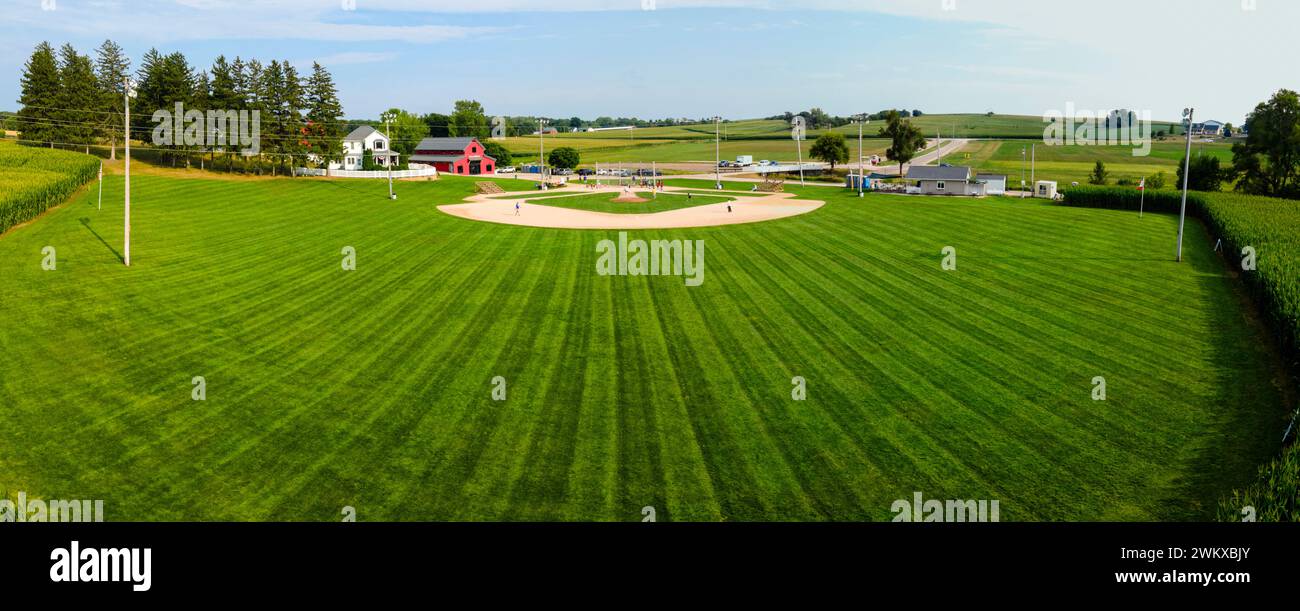 Baseballfeld, Field of Dreams an einem Sommernachmittag in der Nähe von Dyersville, Iowa, USA Stockfoto