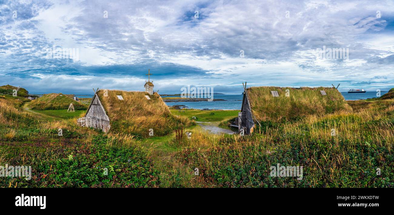 Houses and Barns in Village, Norstead, Northeastern Neufundland, Kanada Stockfoto