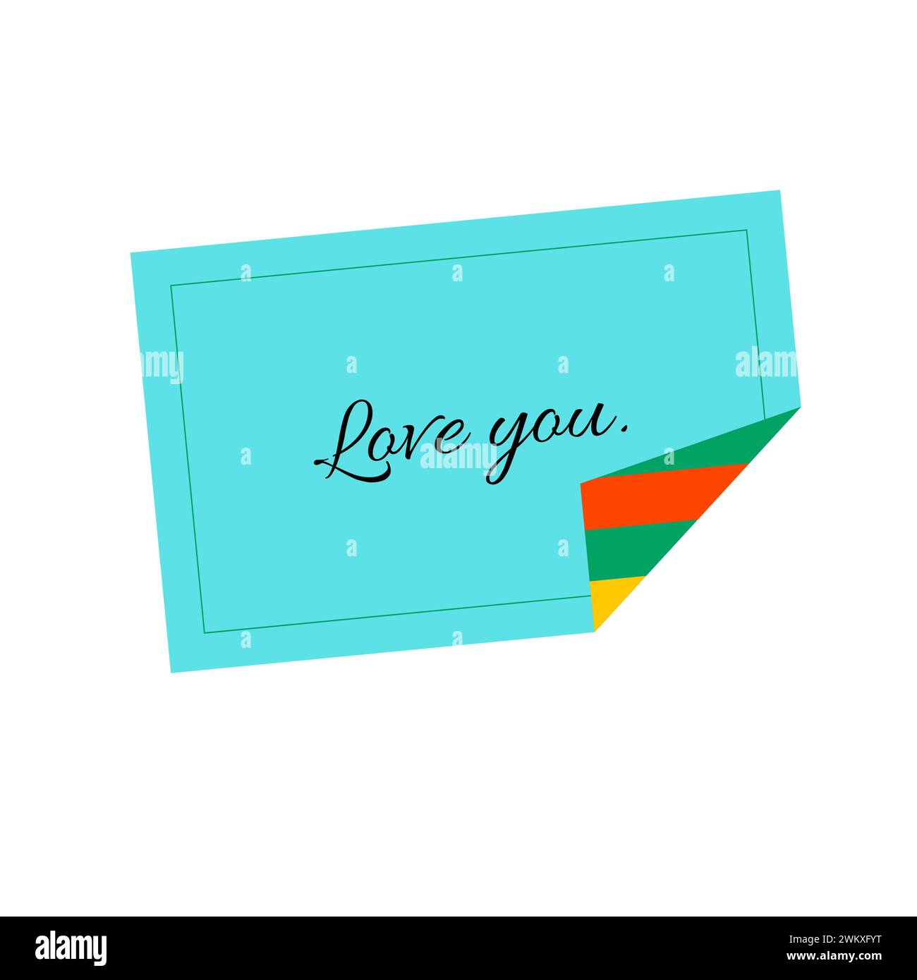 Eine einfache, aber farbenfrohe Karte mit der Aufschrift „Love You“ auf weißem Hintergrund. Liebesbeichte auf einer bunten Karte in Vektorform. Stock Vektor