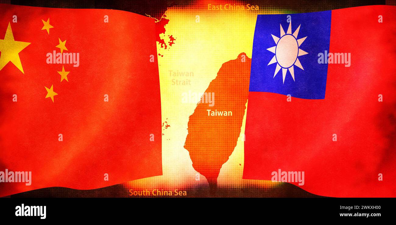 China und Taiwan Konfliktbanner Illustration Stockfoto