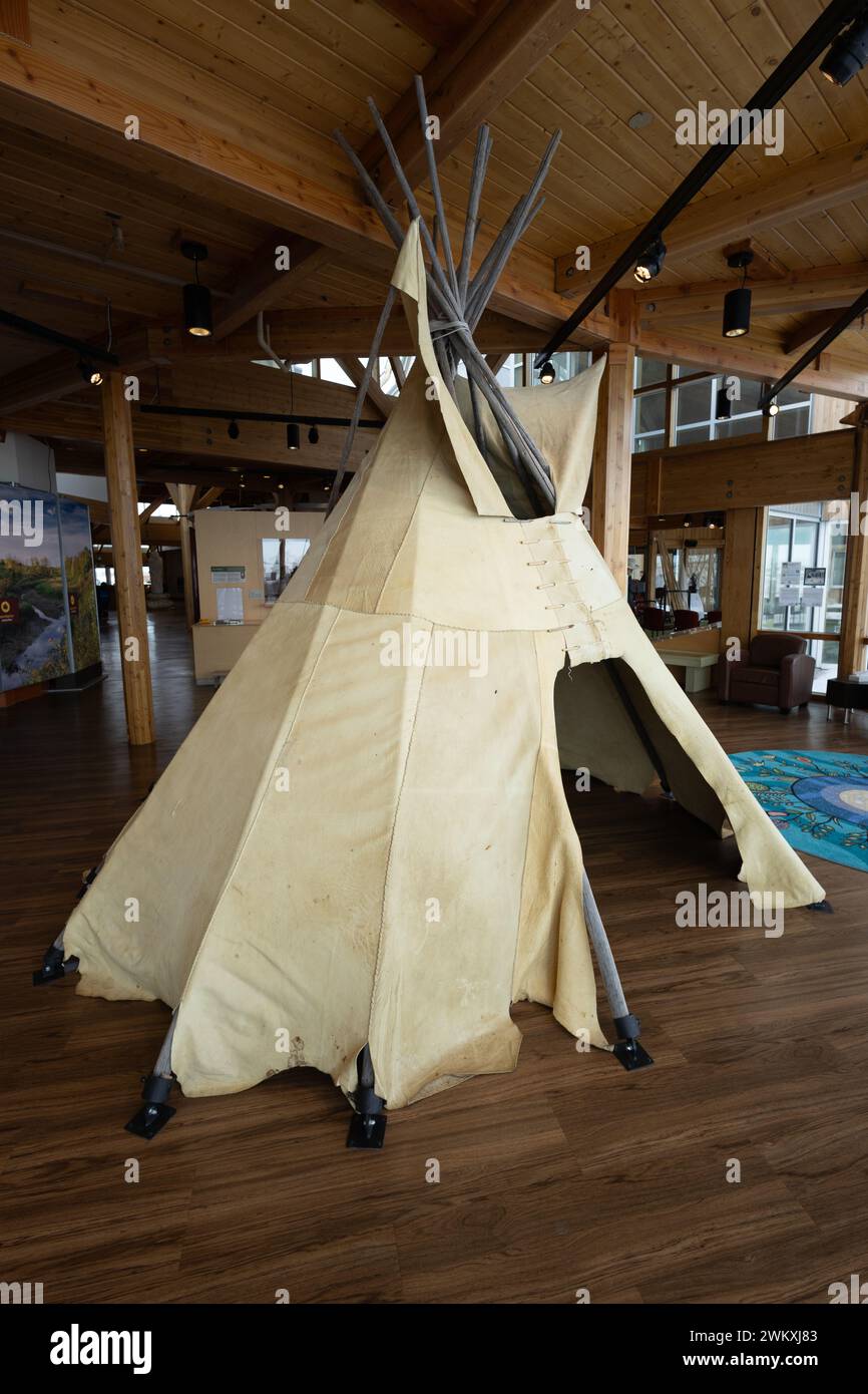 Der Wanuskewin Heritage Park, Saskatoon, Saskatchewan, widmet sich der Erhaltung des Erbes der Ureinwohner der First Nations in Kanada. Stockfoto