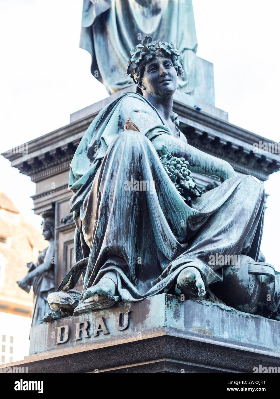 Weibliche Figur der Drau, Brunnen von Erzherzog Johann, Hauptplatz, Graz, Steiermark, Österreich Stockfoto