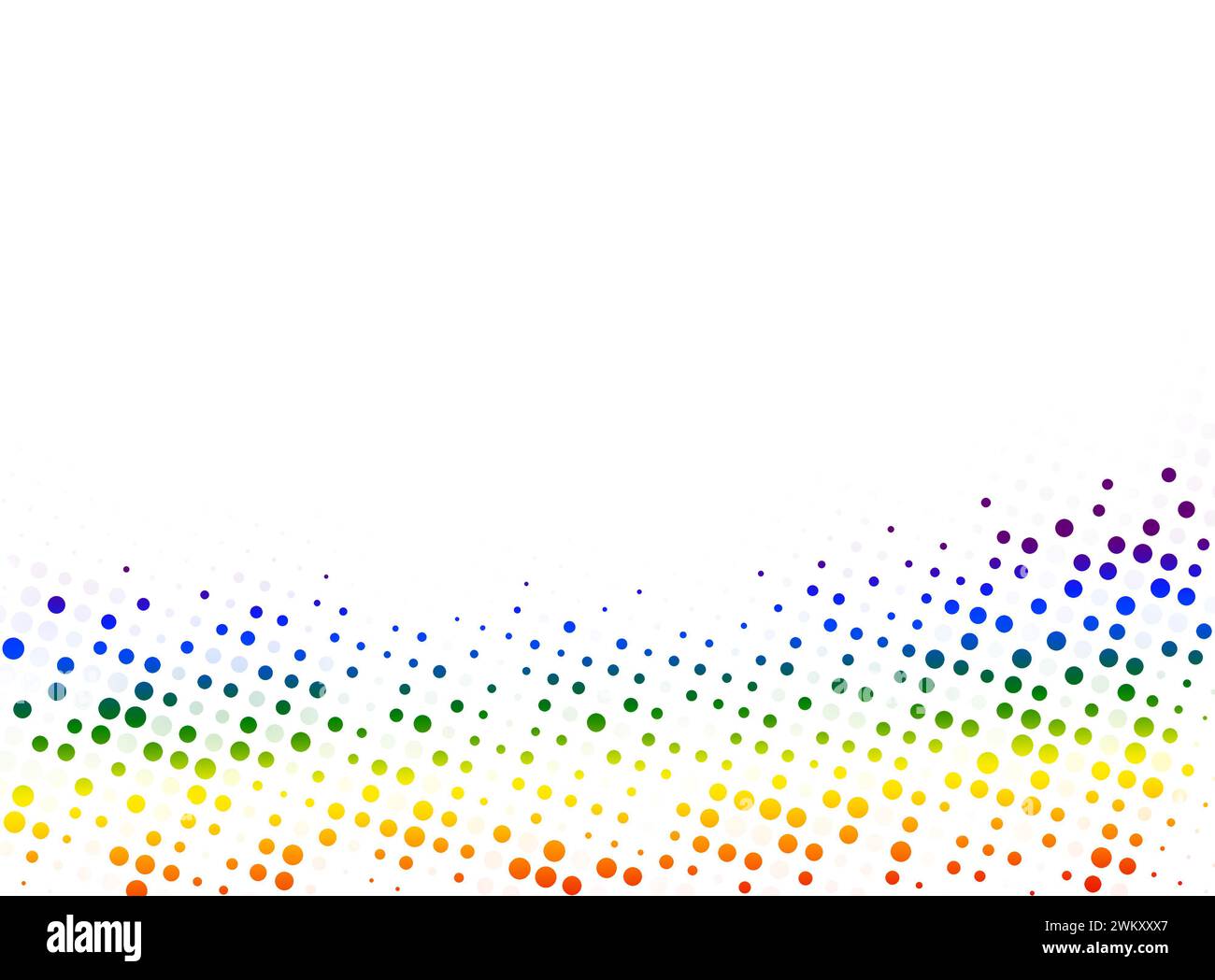Regenbogenfarbiger abstrakter gepunkteter Hintergrund mit Kopierraum. LGBT Pride Flaggenfarben. Kreatives Halbtonmuster, Designvorlage und Illustration auf weiß Stockfoto