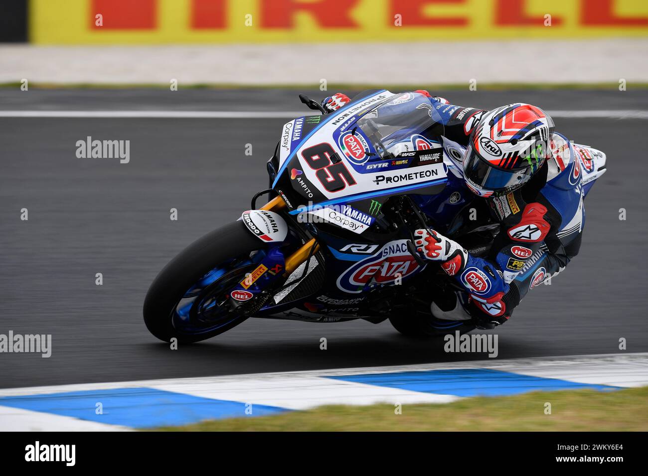 MELBOURNE, AUSTRALIEN. 23. Februar 2024. Jonathan Rea (65) aus Großbritannien fuhr die Yamaha YZF R1 für PATA PROMETEON YAMAHA bei der Eröffnungsrunde der Superbike-Weltmeisterschaft 2024 auf dem Phillip Island Circuit. Karl Phillipson/Alamy Live News Stockfoto