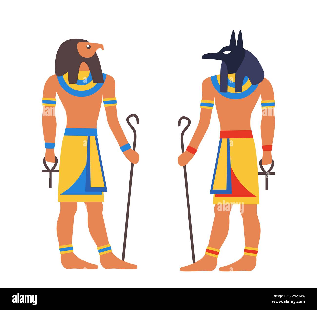 Alte Götter aus Ägypten. Horus, Anubis. Ägyptische Gottheit. Alter Malstil. Vektorabbildung Stock Vektor