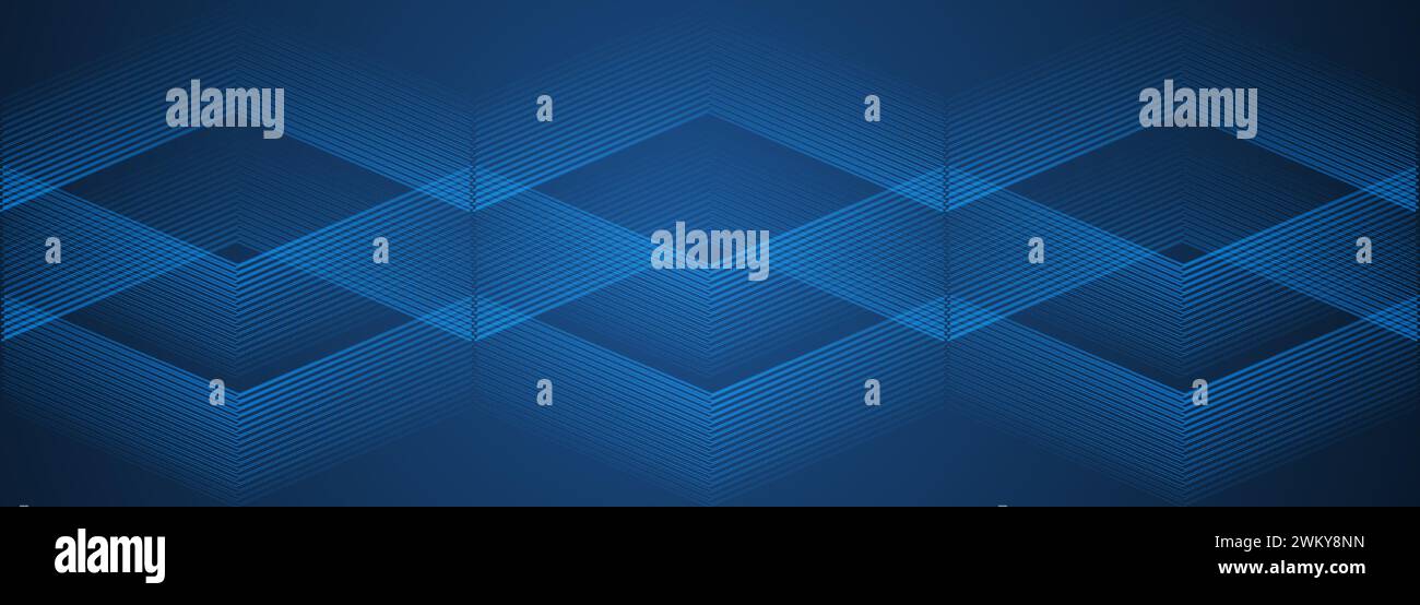 Dunkler, abstrakter, moderner Hintergrund in 3D mit blauen leuchtenden Streifen. Futuristisches Technologiekonzept für Banner, Hintergrund, Tapete, Cover Stock Vektor