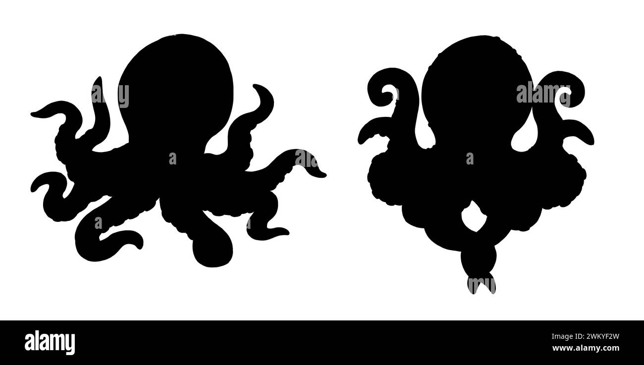 Silhouette des Oktopus. Vorlage mit Meer ​​animals. Auszuschneidende Vorlage. Stockfoto