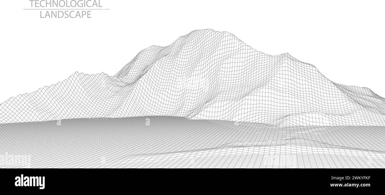 Technologische Landschaft der Zukunft auf weißem Hintergrund .3D-Gittertechnologie-Illustration. Vektor . Stock Vektor