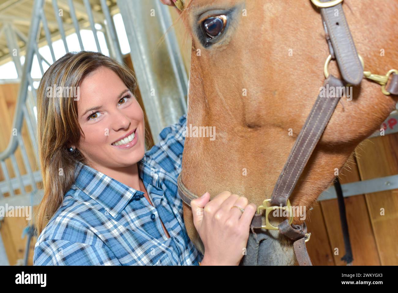 Eine Frau mit einem Pferd Stockfoto