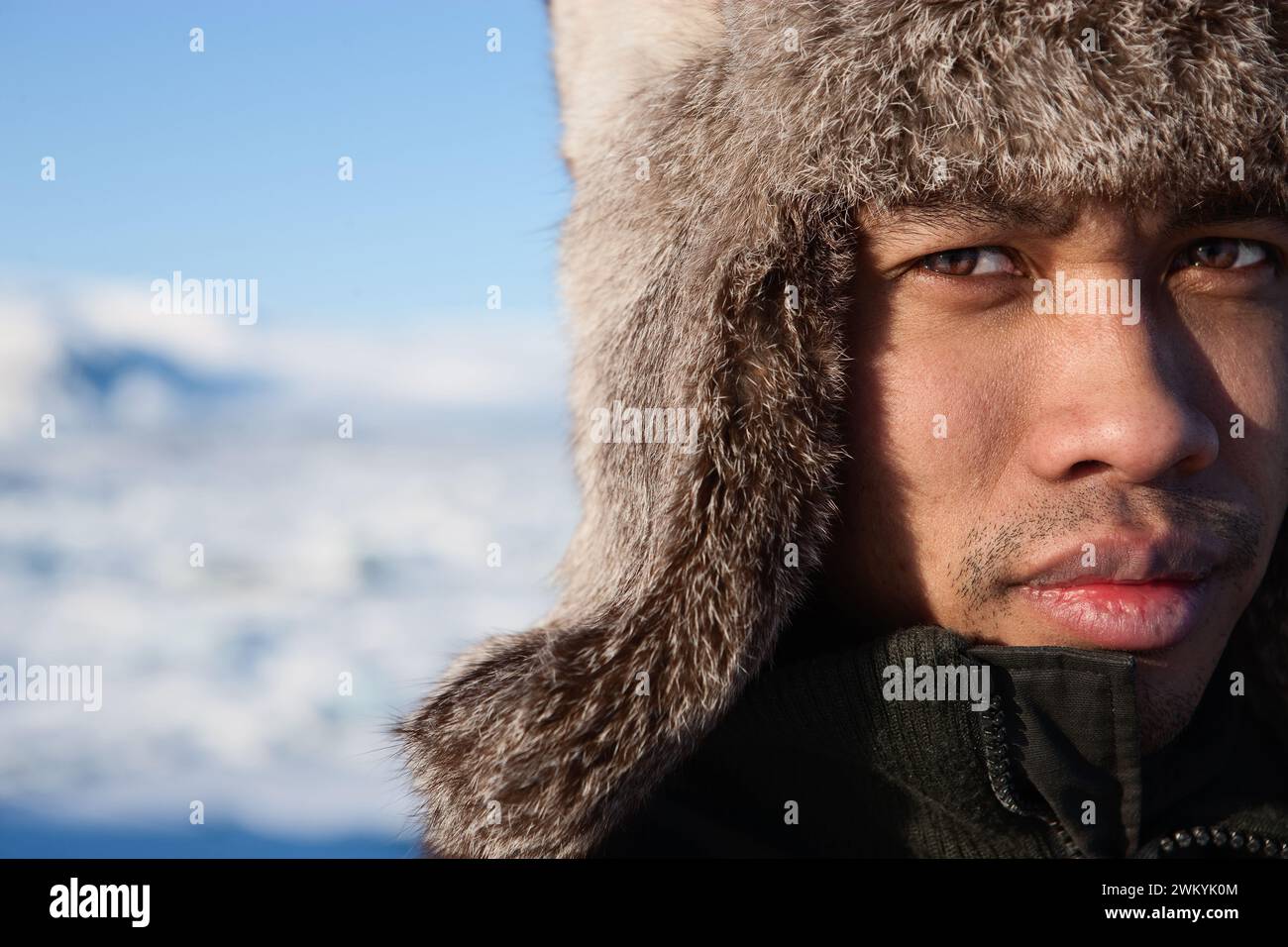 Nahaufnahme des Menschen, Jokulsarlon, Austur-Skaftafellssysla, Island Stockfoto