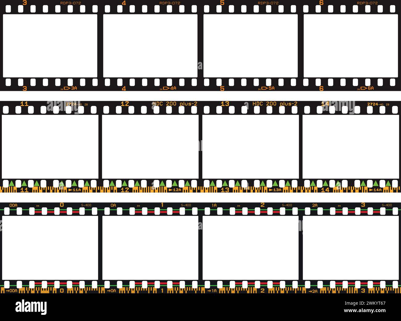 Vektorpaket mit analogen fotografischen Filmen, Ränder mit Barcodes (Version 2) Stock Vektor