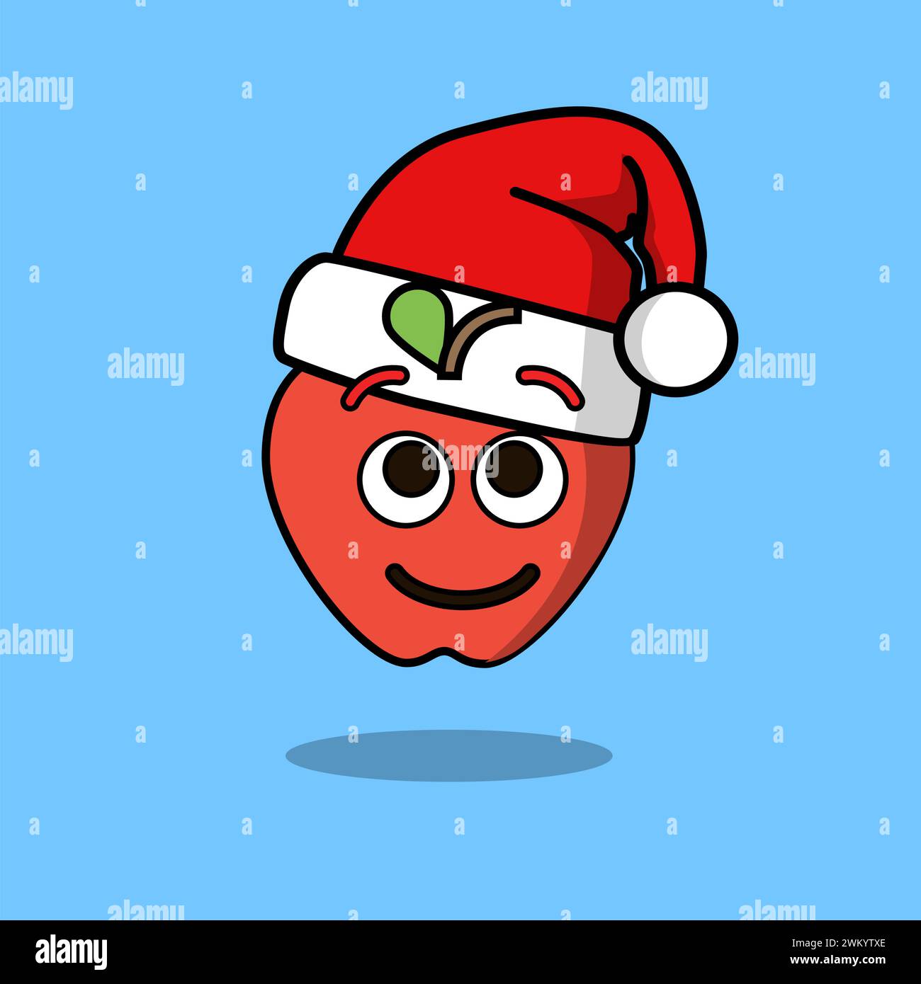 Kunst Illustration Doodle Kawaii Früchte Symbol Charakter Apple Maskottchen Wear Weihnachtsmütze Stock Vektor