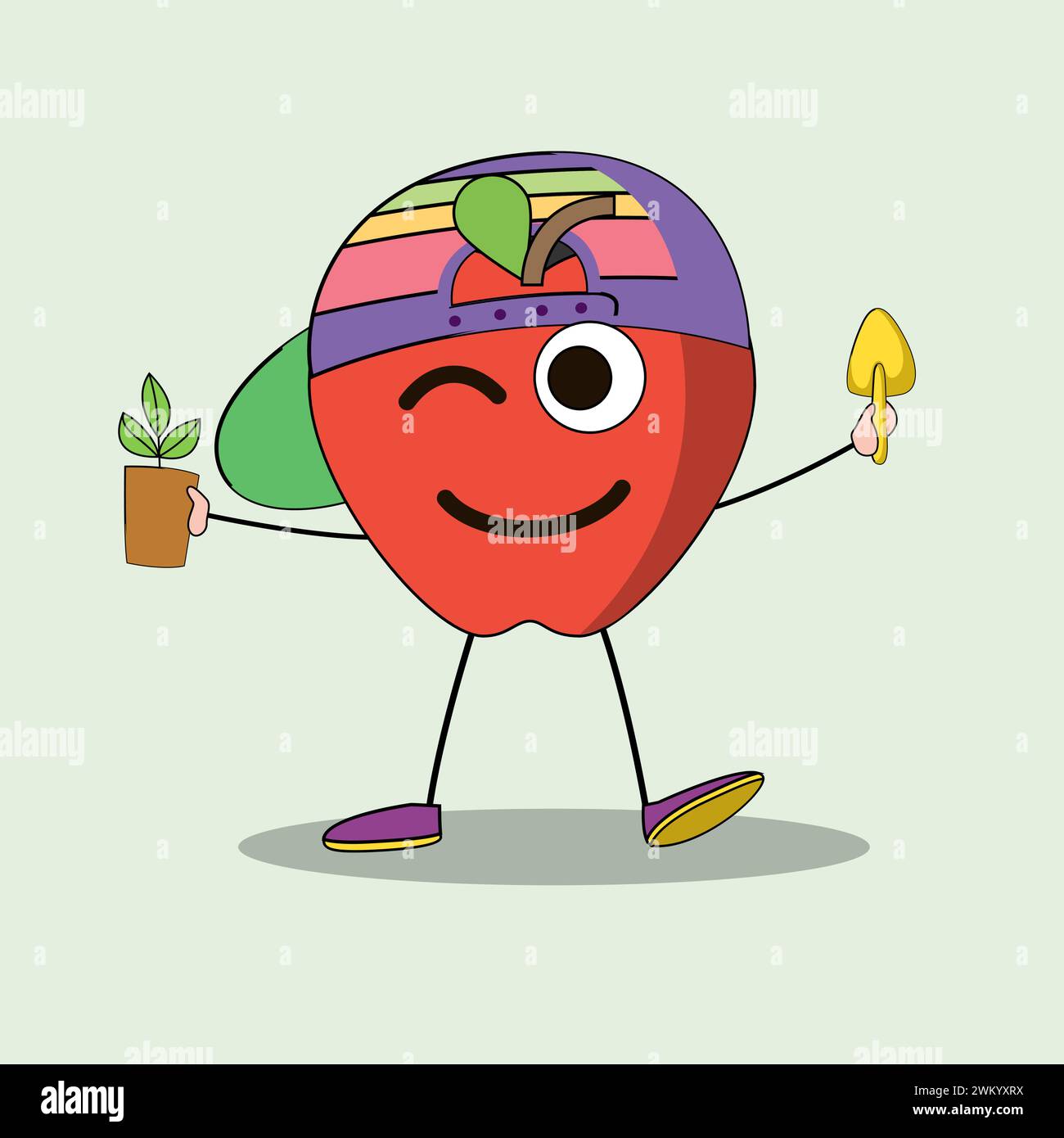 Kunst Illustration Doodle Kawaii Früchte Symbol Charakter Apple Mascot Tätigkeit der Landwirtschaft Stock Vektor
