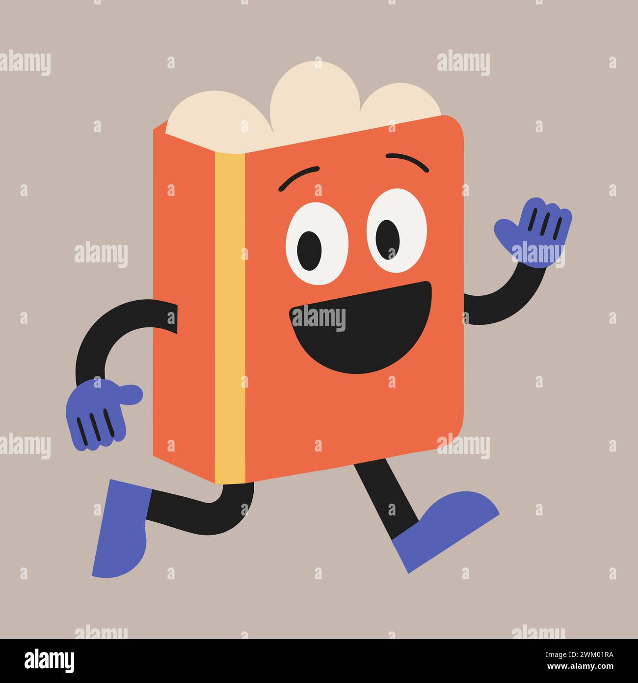 Groovige Zeichentrickfigur. Flache Retro-Illustration. Happy Running Book. Stock Vektor