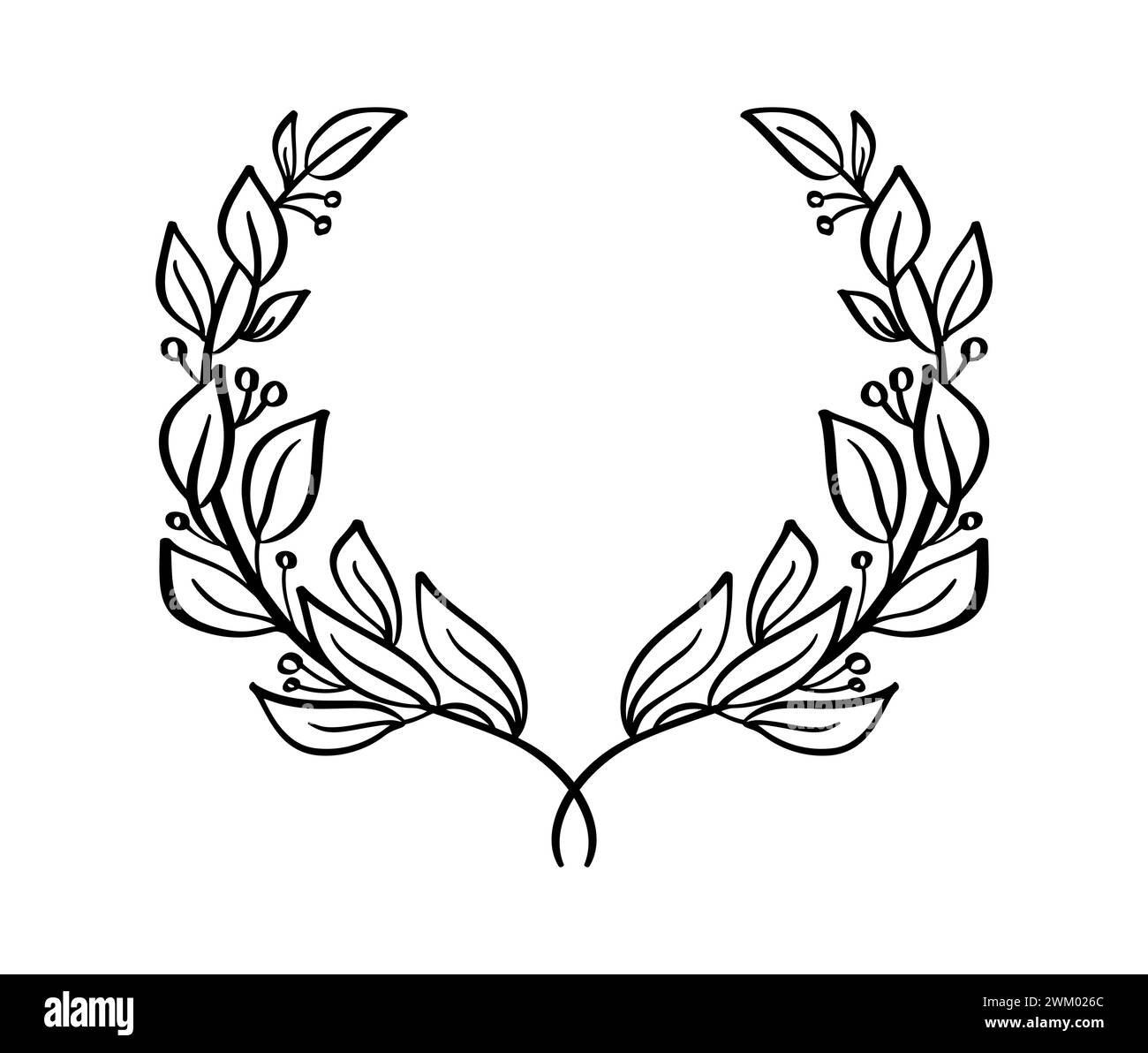 Schwarzer handgezeichneter Lorbeerkranz Astrahmen. Darstellung von Leistung, Heraldik, Logo. Abbildung der Vektorlinie Stock Vektor