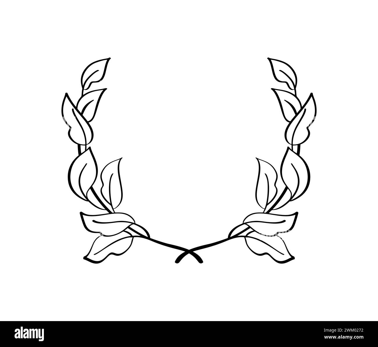 Schwarzer handgezeichneter Lorbeerkranz. Darstellung von Leistung, Heraldik, Logo. Vektorabbildung Stock Vektor