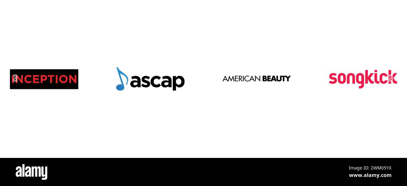 Songkick, Inception, ASCAP, American Beauty. Kollektion mit Top-Markenlogo. Stock Vektor