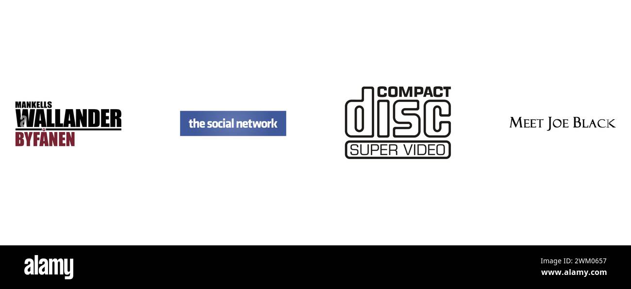 Lernen Sie Joe Black kennen, das soziale Netzwerk, Compact Disc SVCD, Wallander Byfanen. Kollektion mit Top-Markenlogo. Stock Vektor