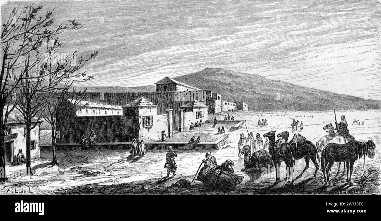 Französisches Fort in Geryville, während der französischen Kolonisierung Algeriens, heute El Bayadh Algerien. Vintage oder historische Gravur oder Illustration 1863 Stockfoto