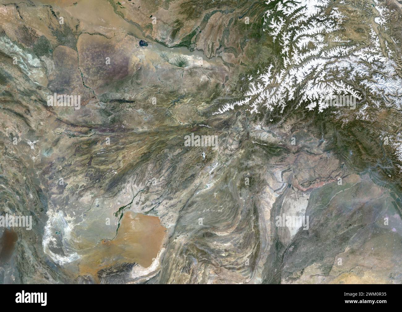 Farb-Satellitenbild von Afghanistan und Nachbarländern. Stockfoto