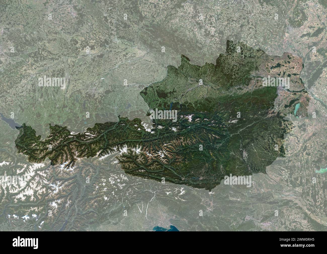 Farb-Satellitenbild Österreichs, mit Maske Stockfoto