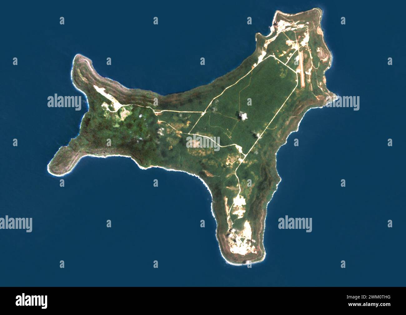 Farb-Satellitenbild von Christmas Island, einem australischen Außengebiet im Indischen Ozean. Stockfoto