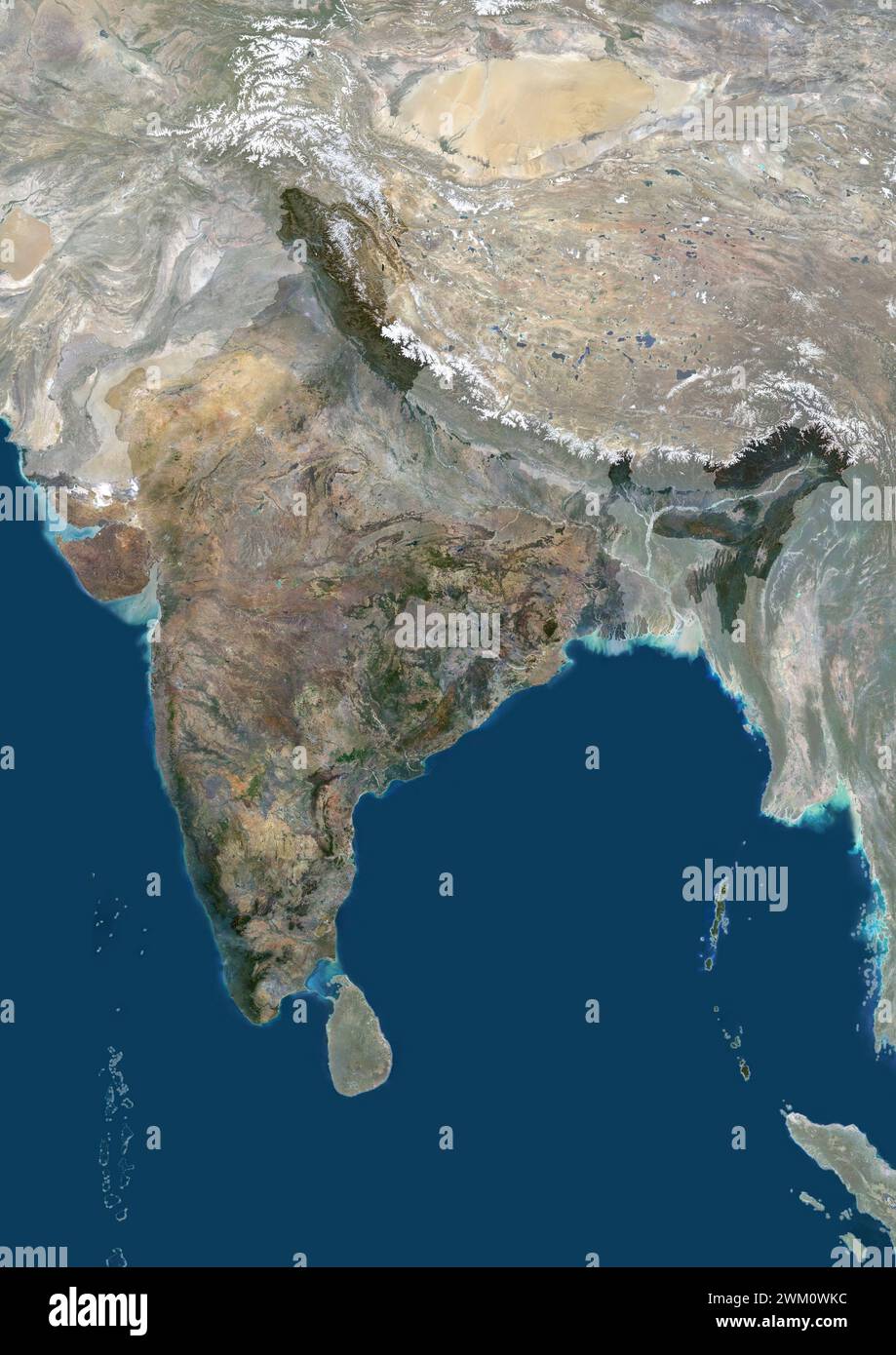 Farb-Satellitenbild von Indien, mit Maske. Stockfoto