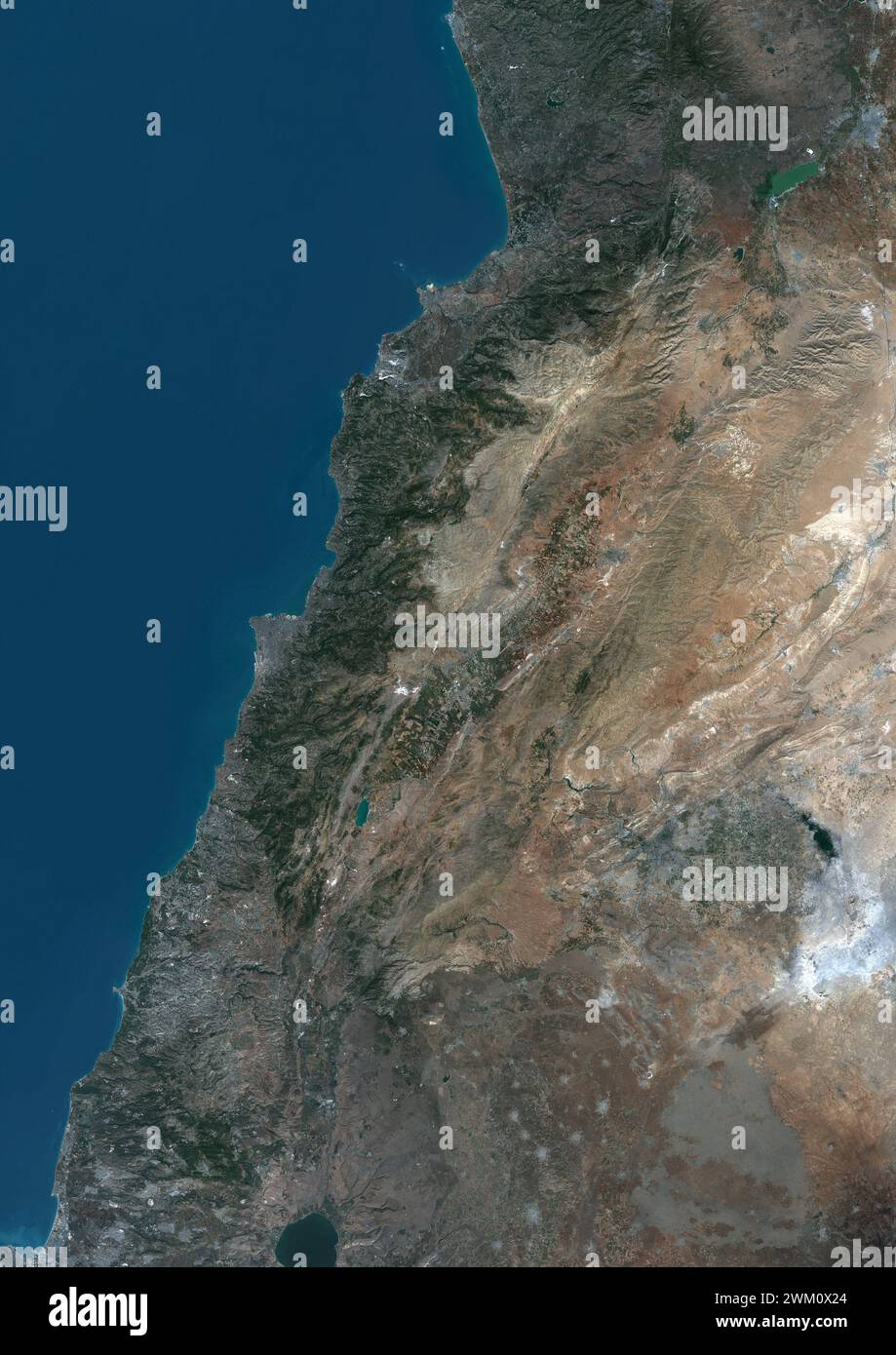 Farb-Satellitenbild des Libanon und der Nachbarländer. Stockfoto