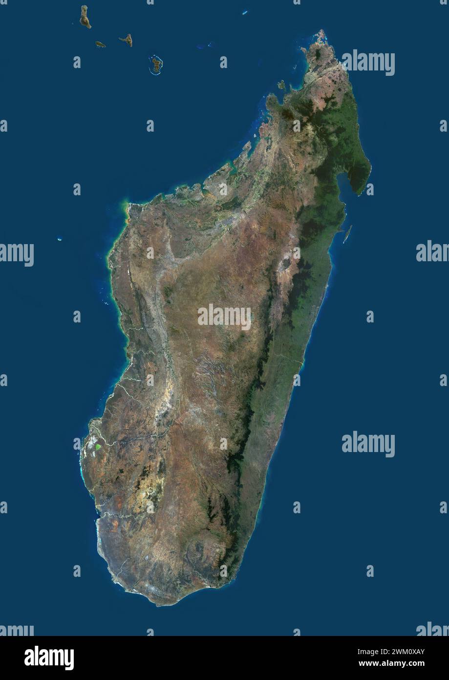Farb-Satellitenbild von Madagaskar. Stockfoto