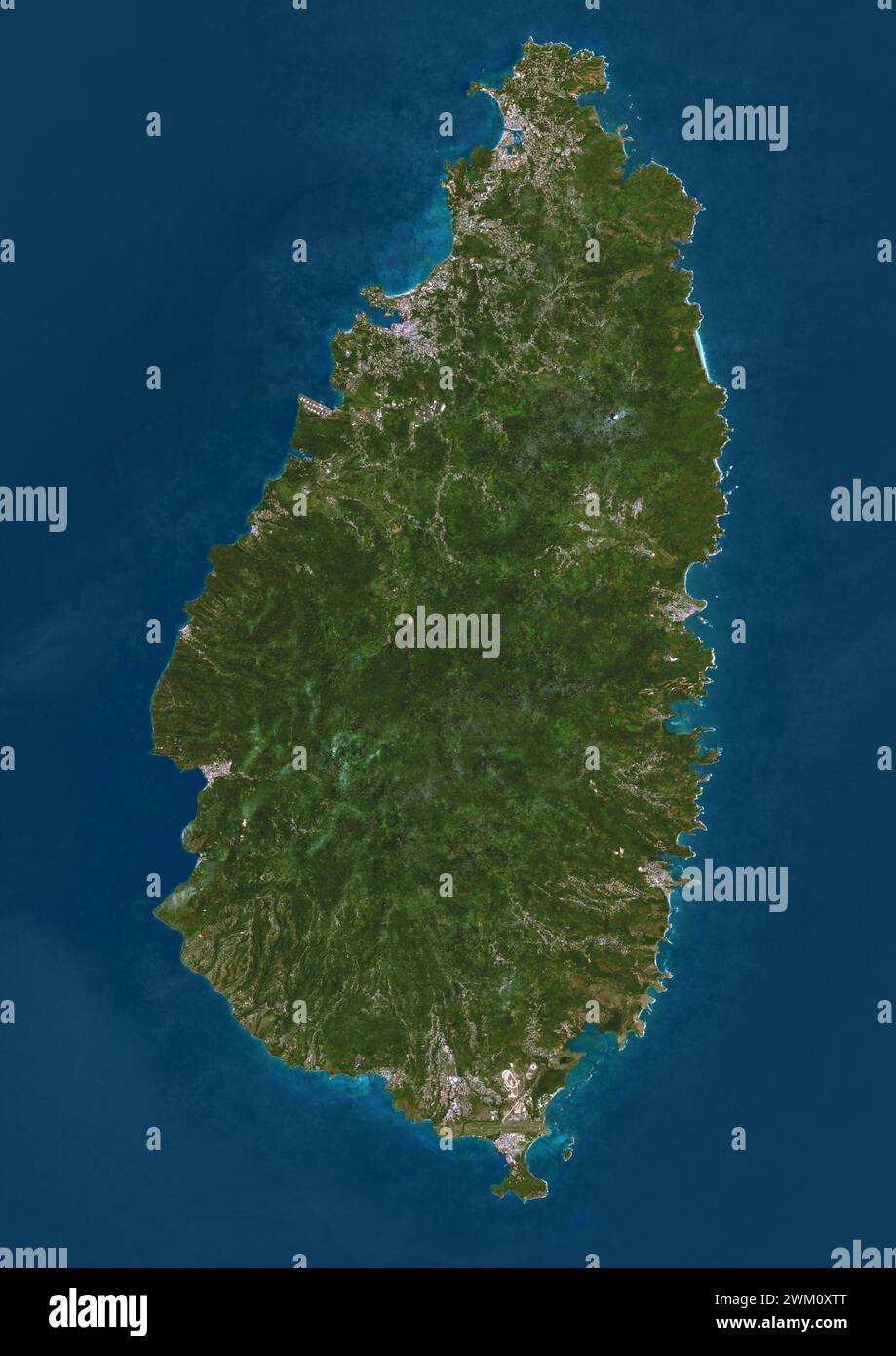 Farb-Satellitenbild von Saint Lucia. Stockfoto
