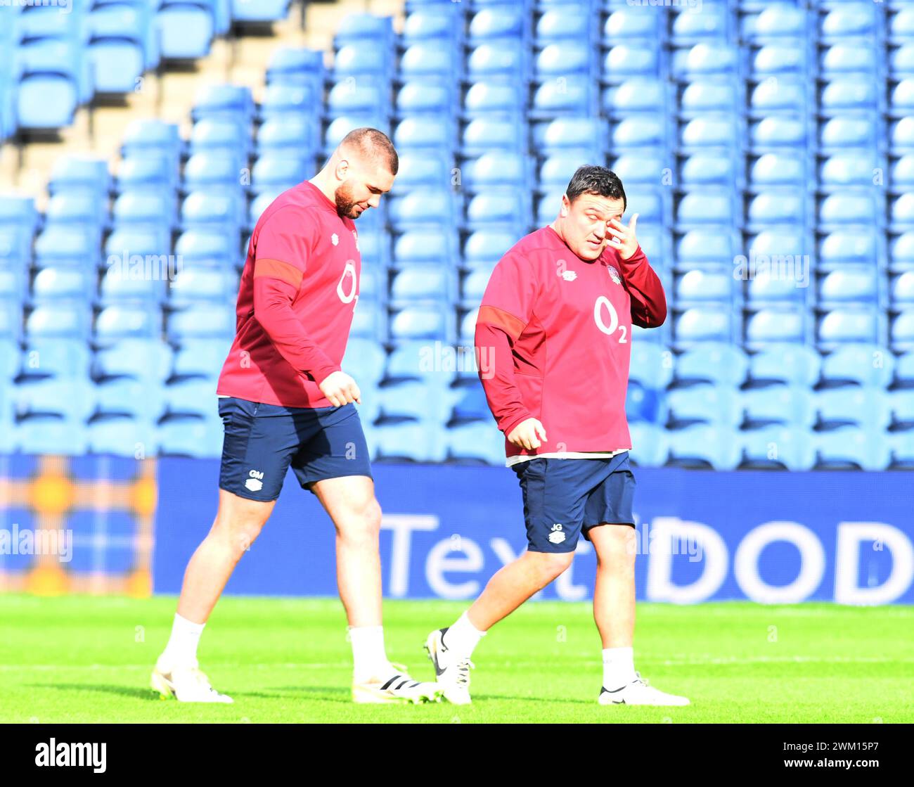 Scottish Gas Murrayfield Stadium. Edinburgh.Scotland.UK. 23. Februar 24 . England Training Session für das Guinness Six Nations Series Spiel gegen Schottland. Emotionale Zeit für England Captain Jamie George nach dem jüngsten Tod seiner Mutter. Quelle: eric mccowat/Alamy Live News Stockfoto