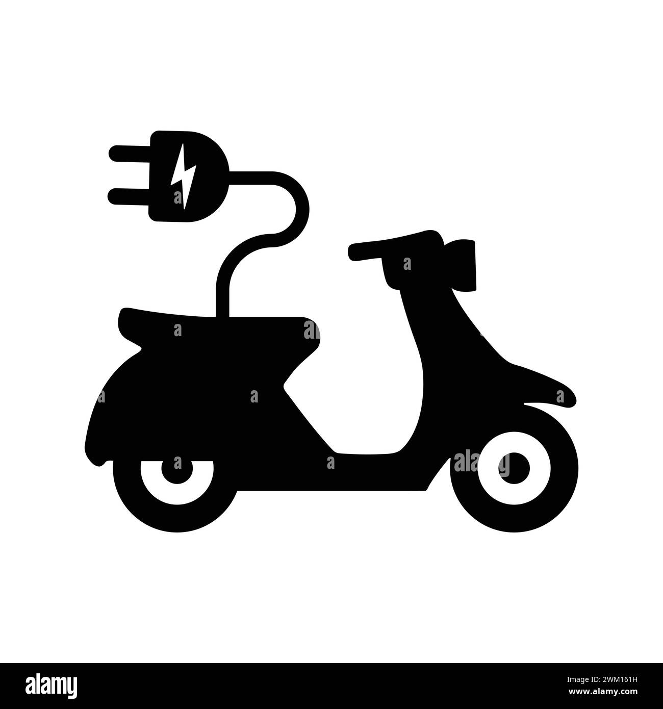 Symbol Für Elektroroller. Elektromotorrad Mit Stecker. Motorrad-Piktogramm Vektor-Illustration. Moped Oder Motorrad Silhouette Umweltfreundlicher Transport Stock Vektor