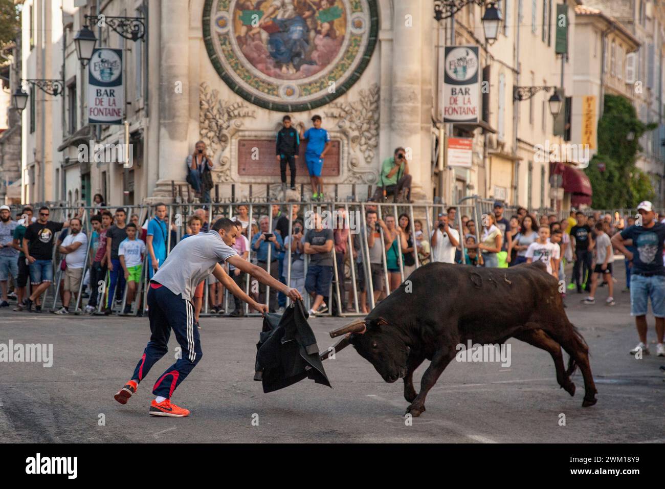 4065412 Arles, Provence, Reisfestival (Feria du riz) 2016. Encierro: Junge Stiere werden auf den Straßen gelassen; (add.info.: Arles, Provence, Reisfest (Feria du riz) 2016. Encierro: Junge Stiere werden in den Straßen Arles, Provenza, Festa del riso (Feria du riz) 2016 gelassen. Encierro: giovani tori vengono lasciati correre nelle vie); © Marcello Mencarini. Alle Rechte vorbehalten 2024. Stockfoto