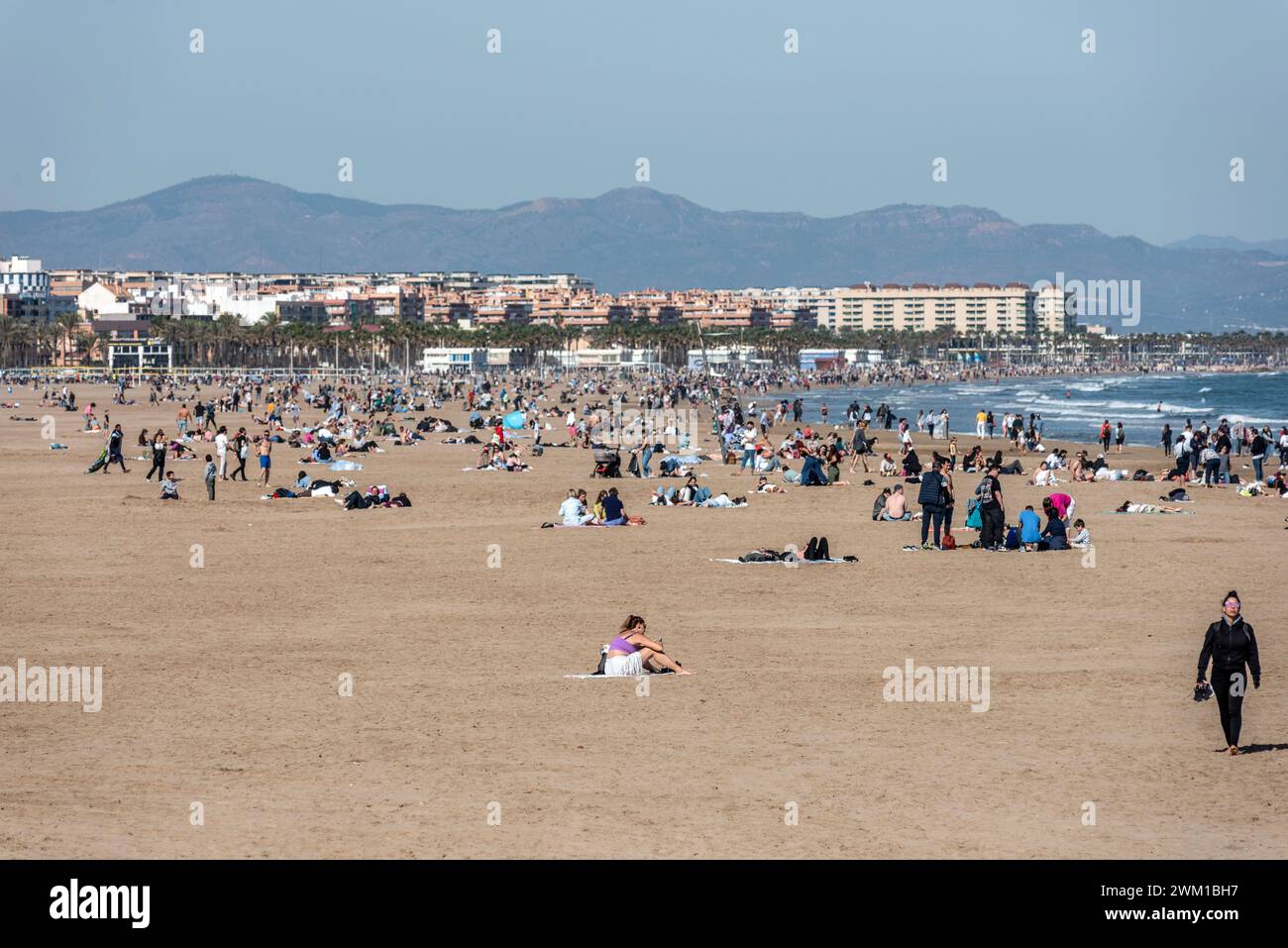 Valencia, 18. Februar 2024: Der Strand Stockfoto