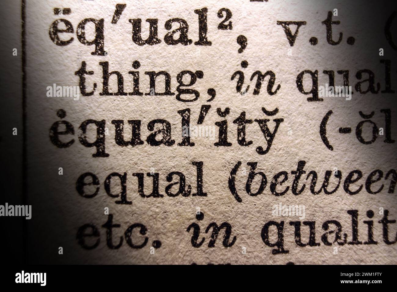 Definition der Wortgleichheit auf Wörterbuchseite, Nahaufnahme Stockfoto
