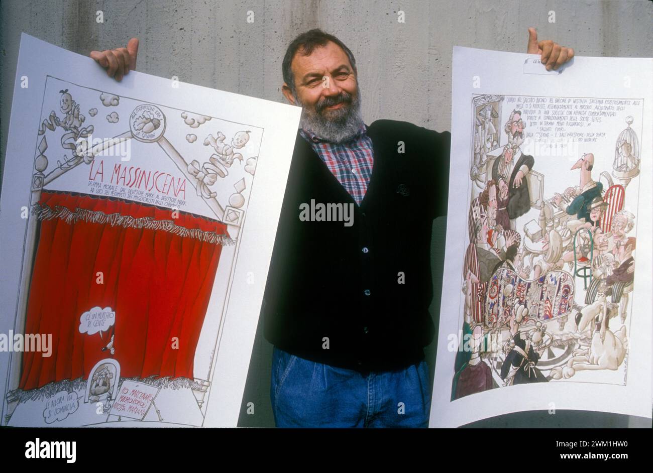 4069379 Lucca, 1990. Italienischer Karikaturist Ro Marcenaro (Foto); (add.info.: Lucca, Italien; Italia, Lucca, 1990. IL fumettista RO Marcenaro); © Marcello Mencarini. Alle Rechte vorbehalten 2024. Stockfoto