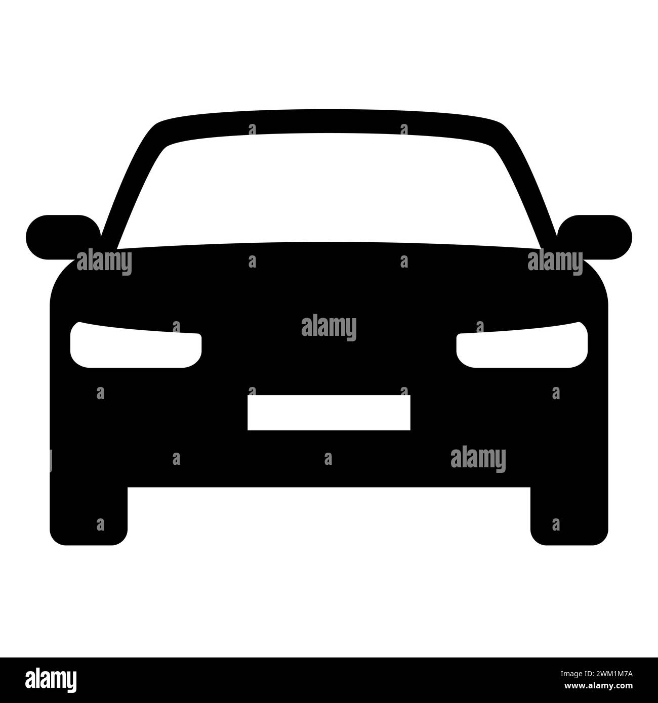 Auto - Schwarz-weiß-Vektor-Silhouette Illustration des Vorderansicht-Kfz-Kraftfahrzeugs, isoliert auf weiß Stock Vektor