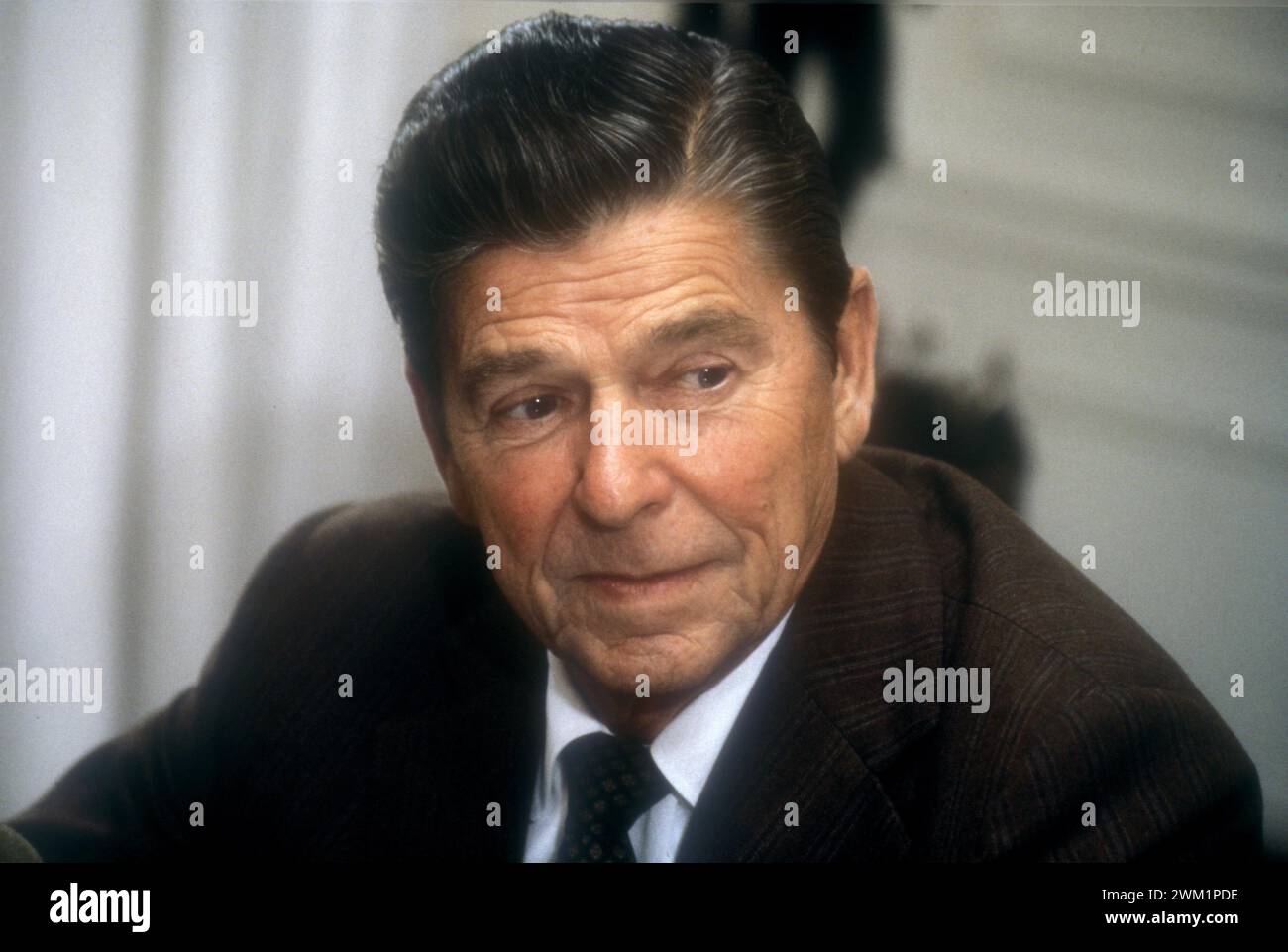 MME4702285 Portrait of American President Ronald Regan, circa 1985; (add.info.: Portrait of American President Ronald Regan, circa 1985); © Marcello Mencarini. Alle Rechte vorbehalten 2023. Stockfoto